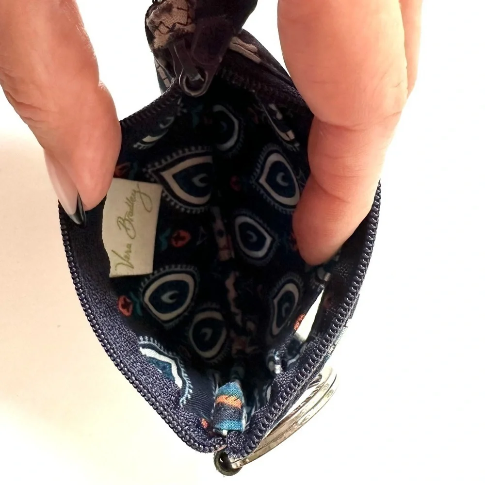 Vera Bradley 2 pieces In the Loop key ring blue orange wristlet strap ID holder